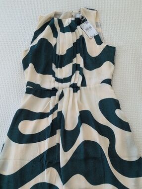 Mango Cream and Dark Green Abstract Print Mini Dress